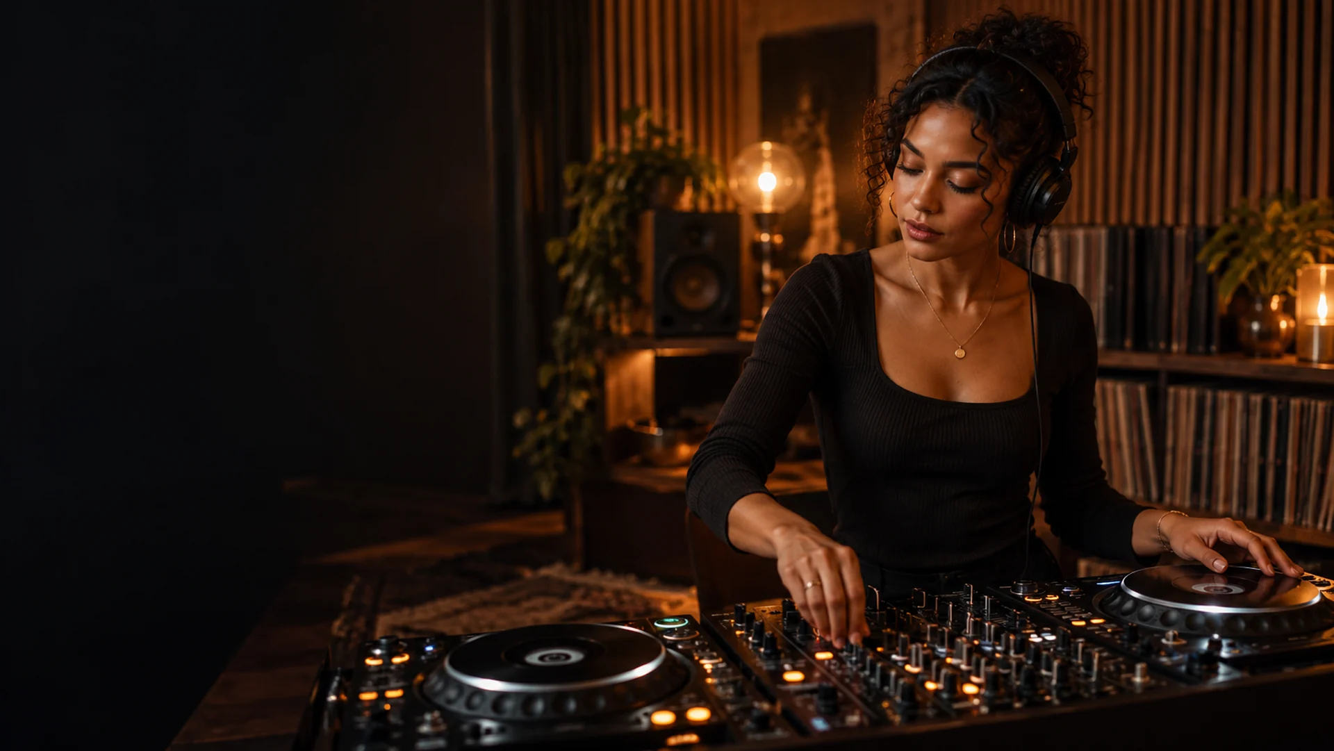 A DJ selecting music in a warm listening room